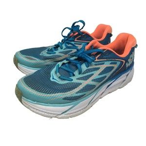 Hoka One One Clifton 3 Running Shoes Women’s 10.5 Blue Orange 1012045-BJNC